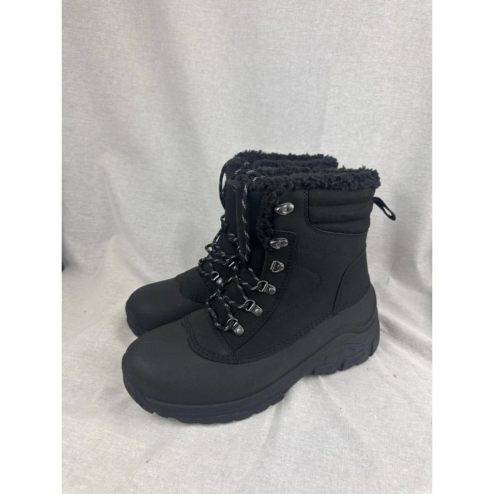 All in Motion Black Winter Boots‎ Thermolite EcoMade Faux Fur Trim Mens 9